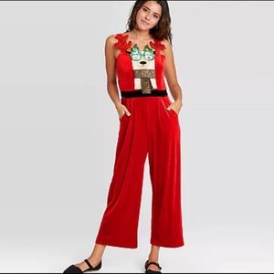 Women’s Ugly Holiday Llama Velour Sleeveless Graphic Jumpsuit
